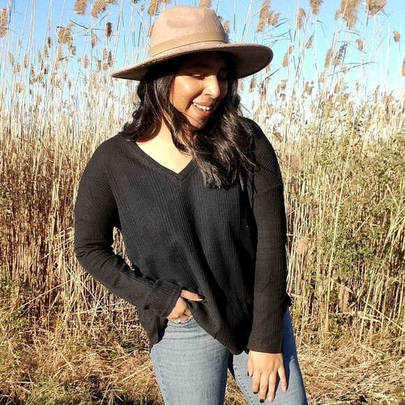 BRIGHTER DAYS BLACK WAFFLE KNIT TOP - Picture 2 of 5